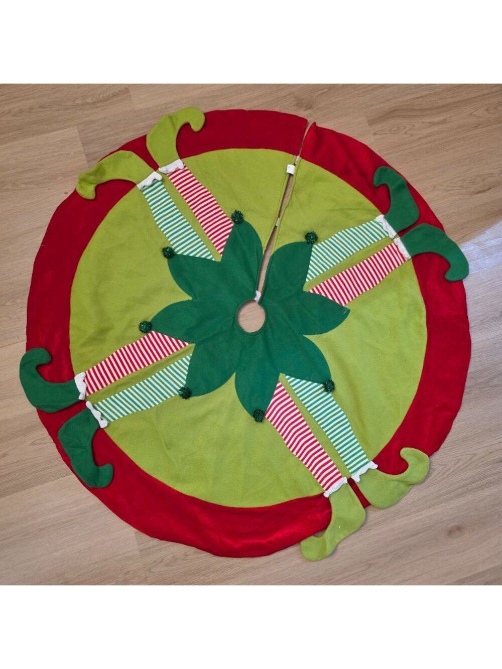 Elf Christmas Tree Skirt Festive Holiday Decoration 48"